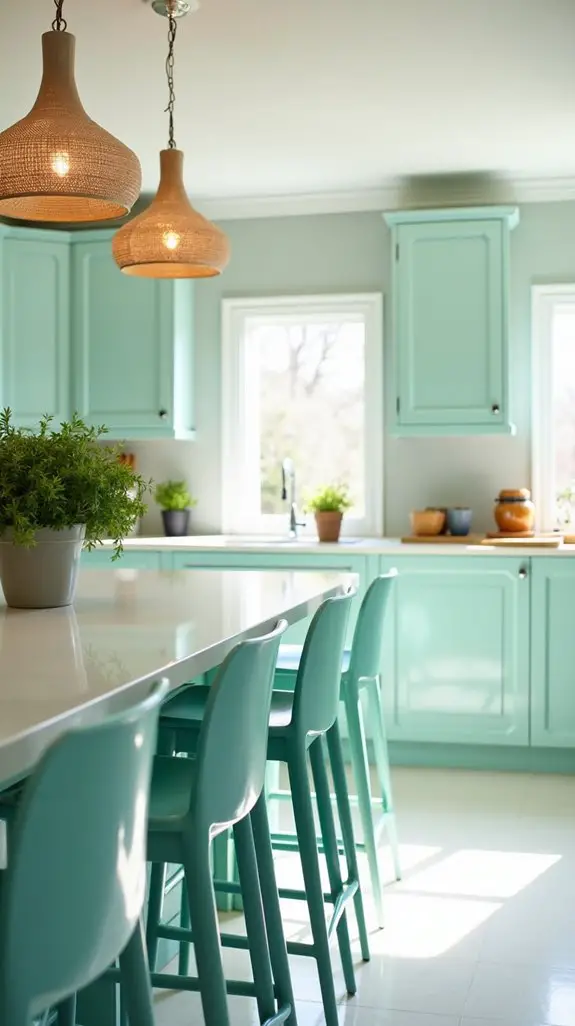 aqua stools enhance kitchen aesthetics
