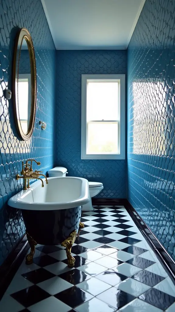 blue accented checkerboard elegance
