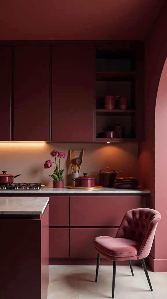 bold burgundy kitchen design