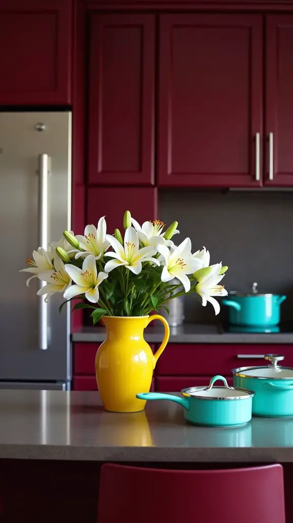 bright accessories elevate burgundy