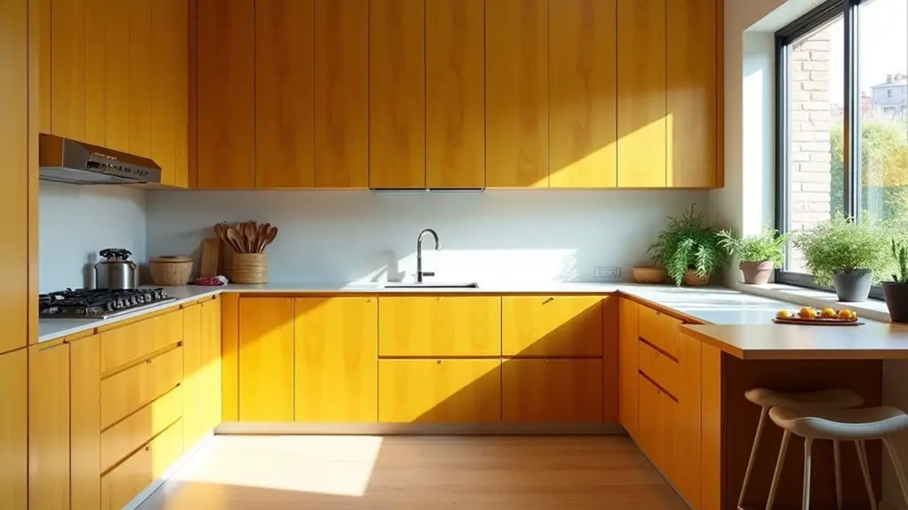 bright mustard kitchen cabinets