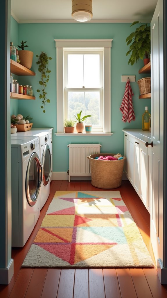 bright rug enhances laundry comfort
