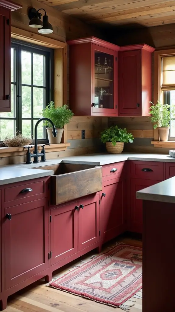 burgundy cabinets modern rustic charm