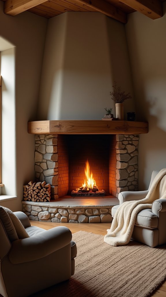 charming and functional corner fireplace