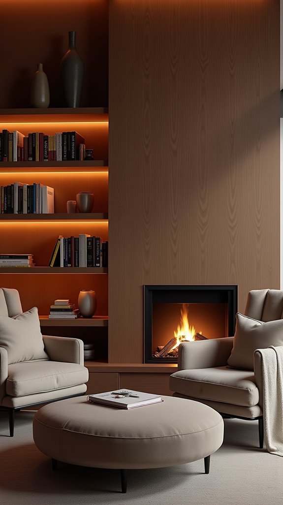 cozy fireplace shelving combination