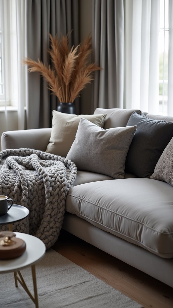 cozy grey living room textiles