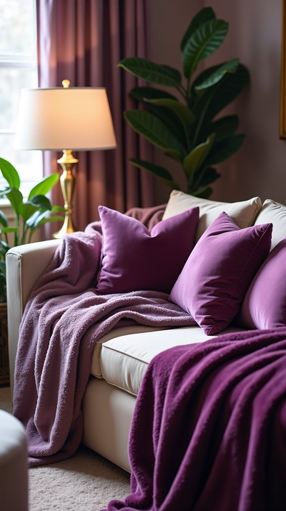 cozy purple throws ambiance