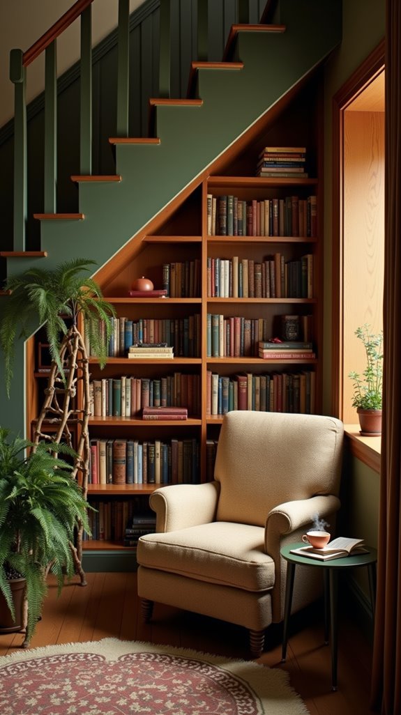 cozy under stair library setup
