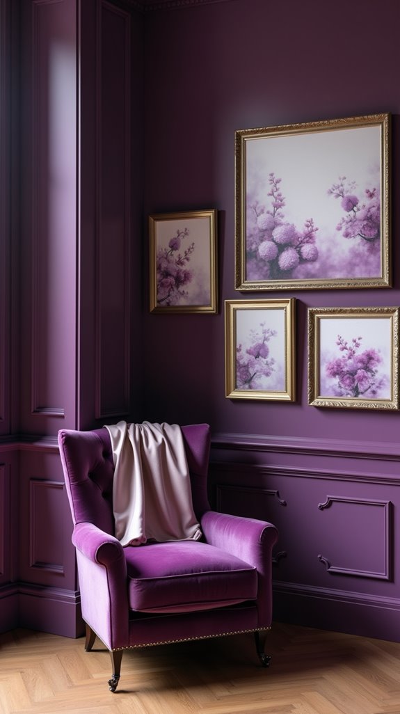eclectic purple gallery wall