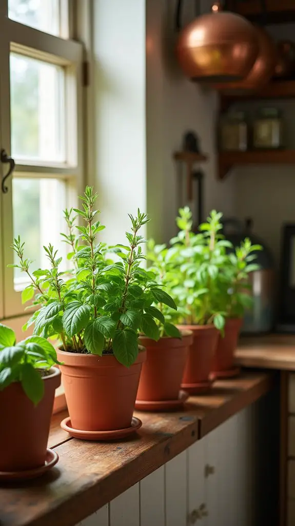 fresh herbs in terracotta