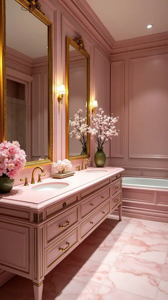 glamorous pink and gold vanity