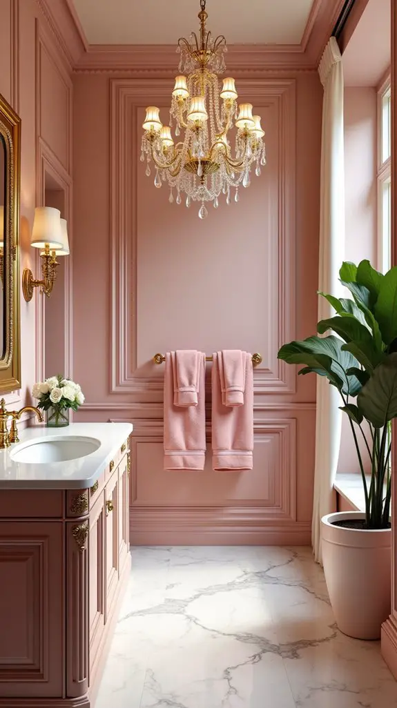 glamorous pink gold bathroom design