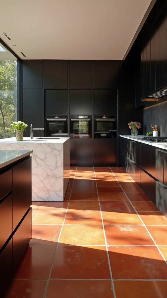 high contrast terracotta kitchen designs