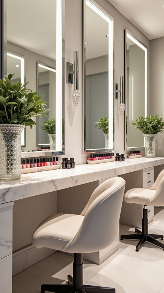 mirrored accents enhance ambiance