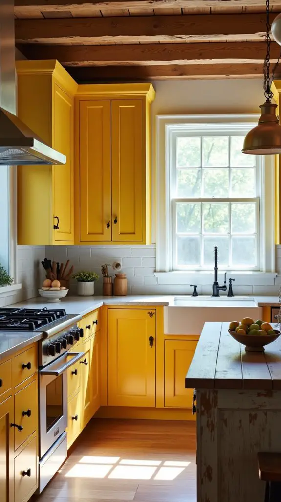 mustard cabinets enhance warmth