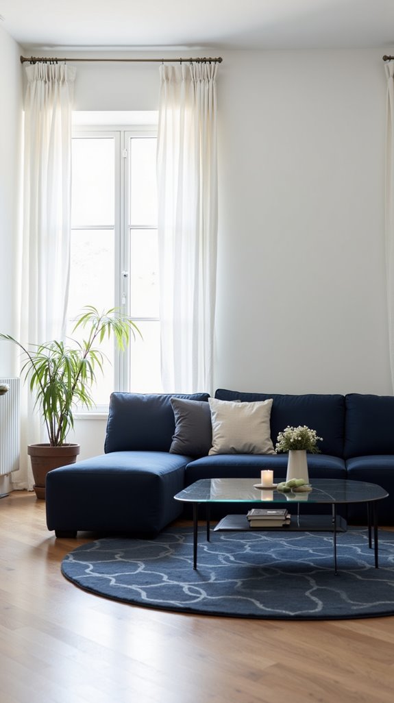 navy accents enhance minimalism