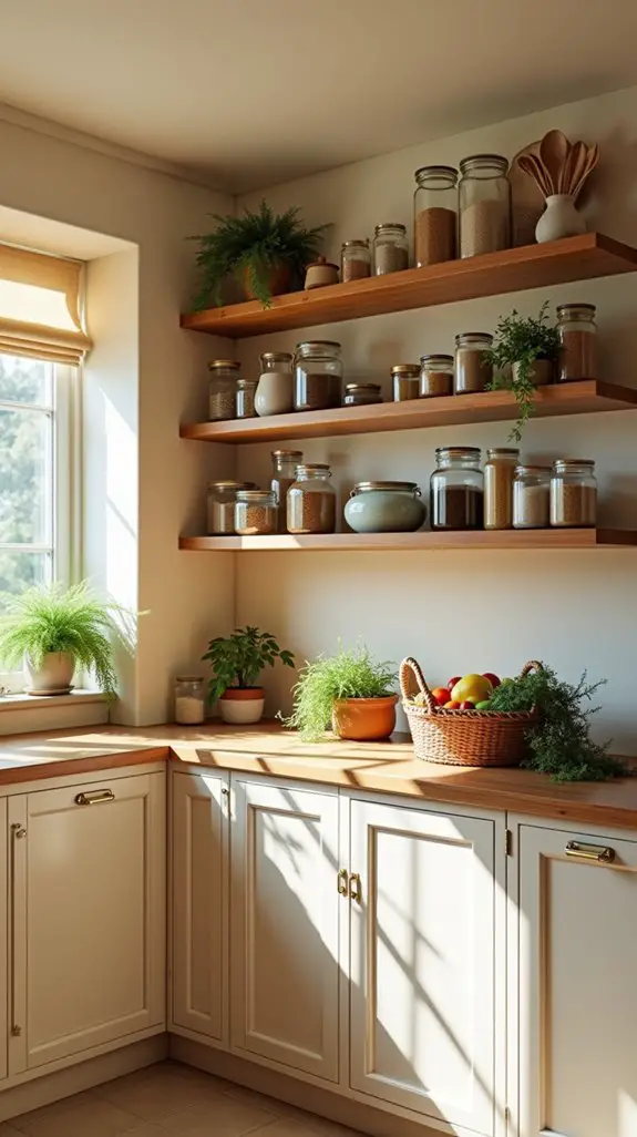 open shelving sand cabinets