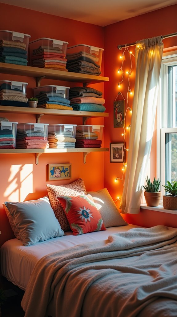 organize dorm with bins