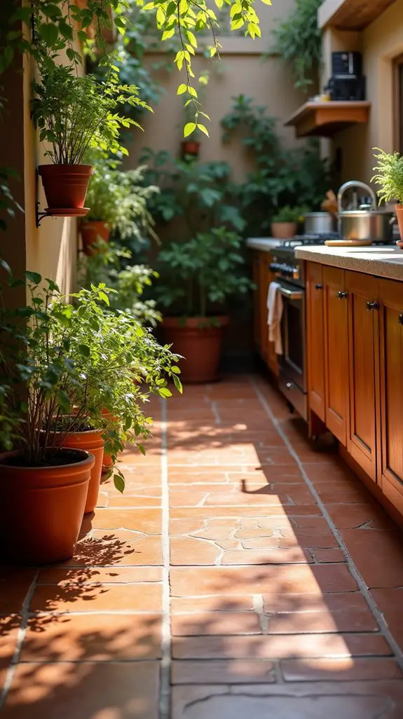 outdoor inspired cozy kitchen flooring