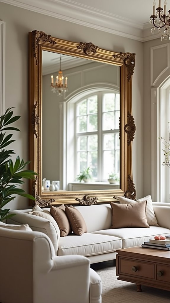 oversized mirror as centerpiece