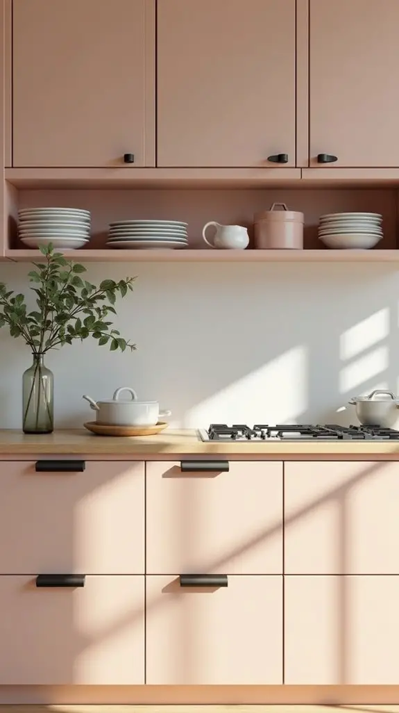 peach cabinets enhance simplicity