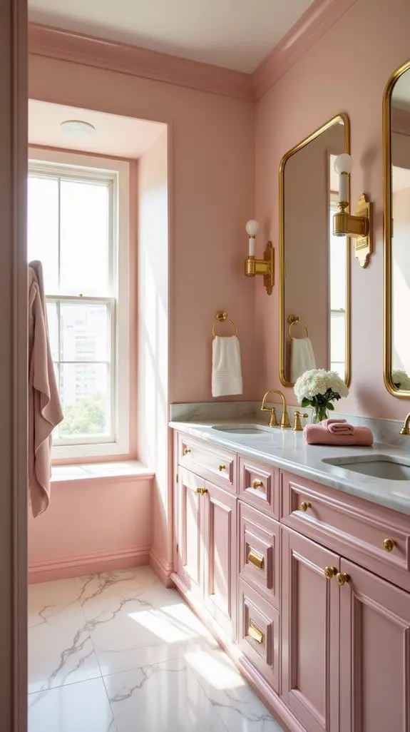 pink cabinets gold hardware