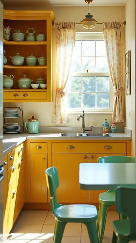 retro mustard kitchen cabinets