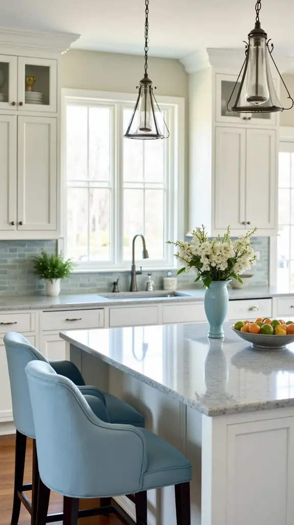 serene kitchen with blue accents