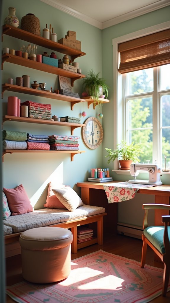 sewing room wall shelves