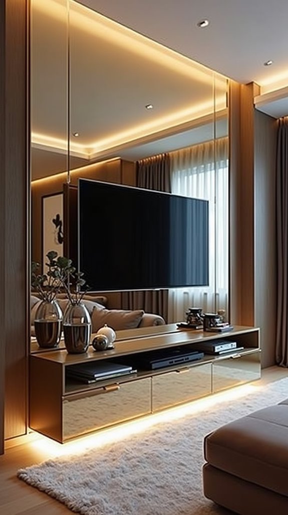 sophisticated mirrored tv wall