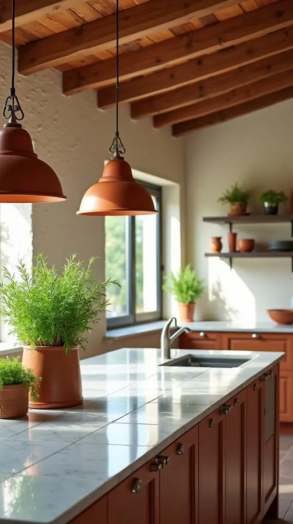 terracotta accents enhance ambiance