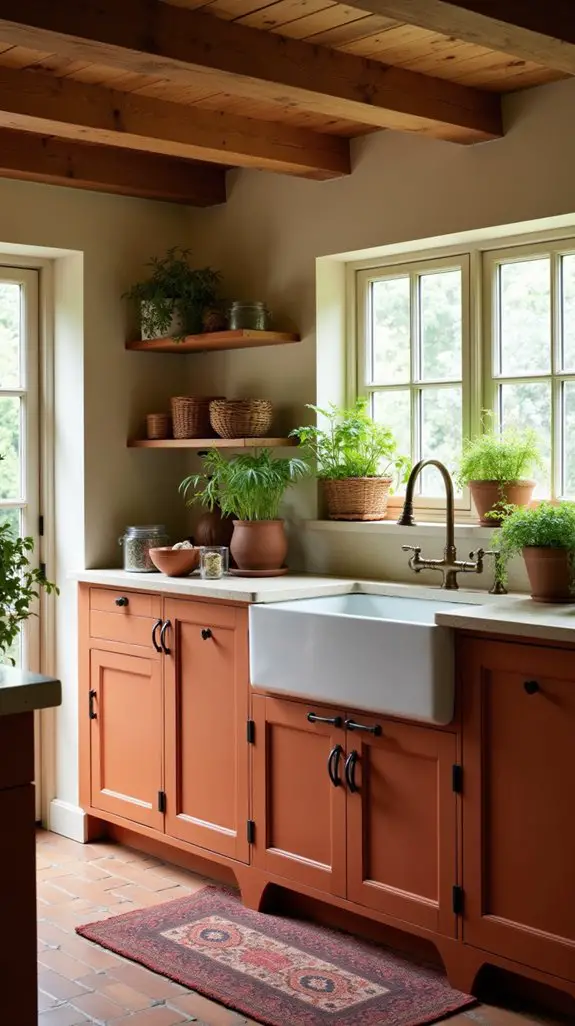 terracotta cabinets for warmth