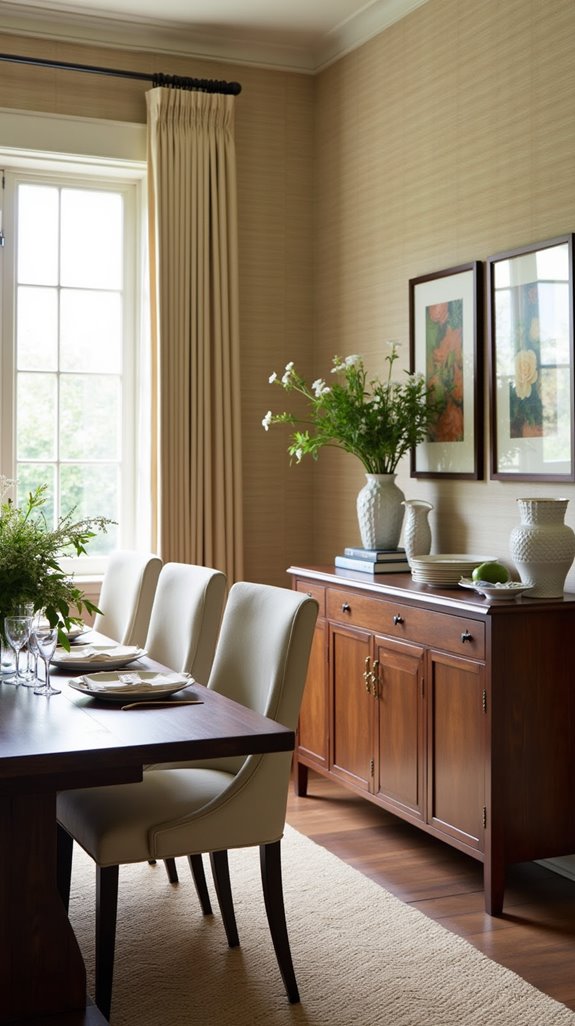 textured wallpaper enhances dining