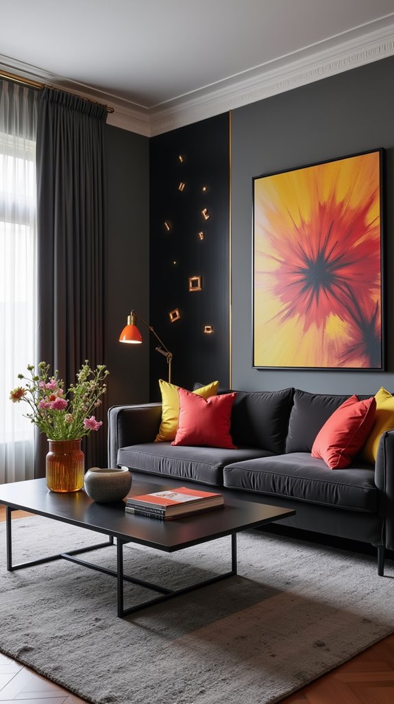 vibrant accents enhance grey