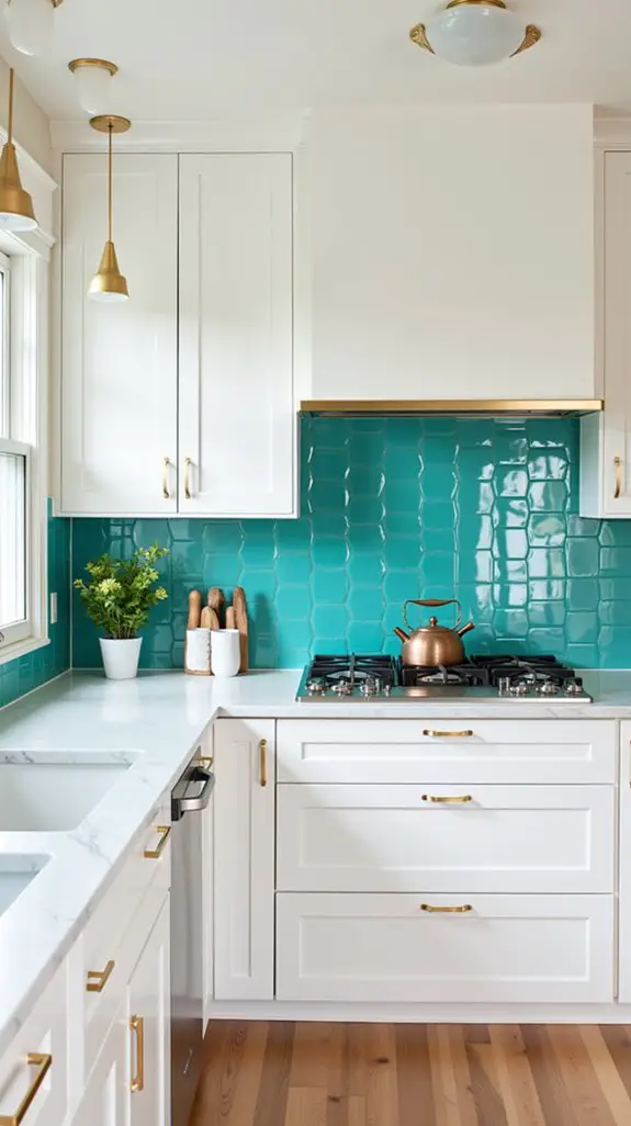 vibrant aqua kitchen backsplashes