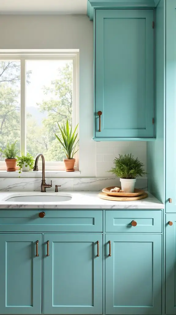 vibrant aqua kitchen cabinets