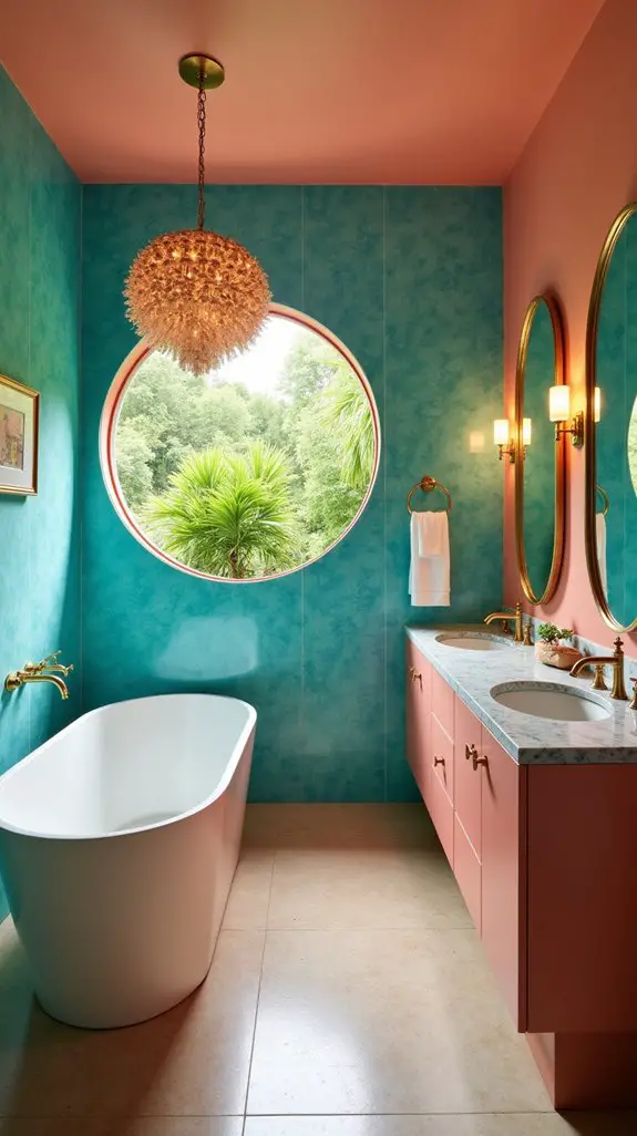 vibrant coral inspired bathroom decor
