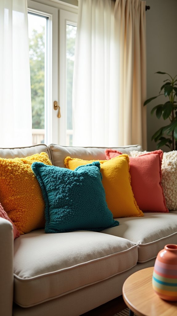 vibrant pillows enhance decor