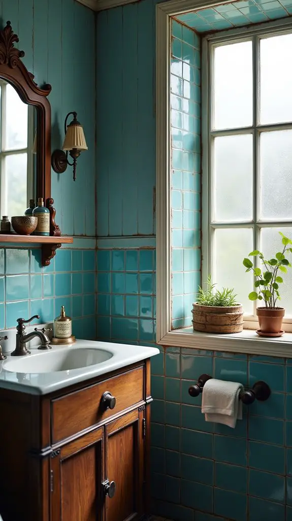 worn blue vintage tiles