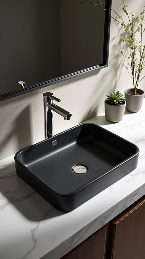 black sinks enhance bathrooms