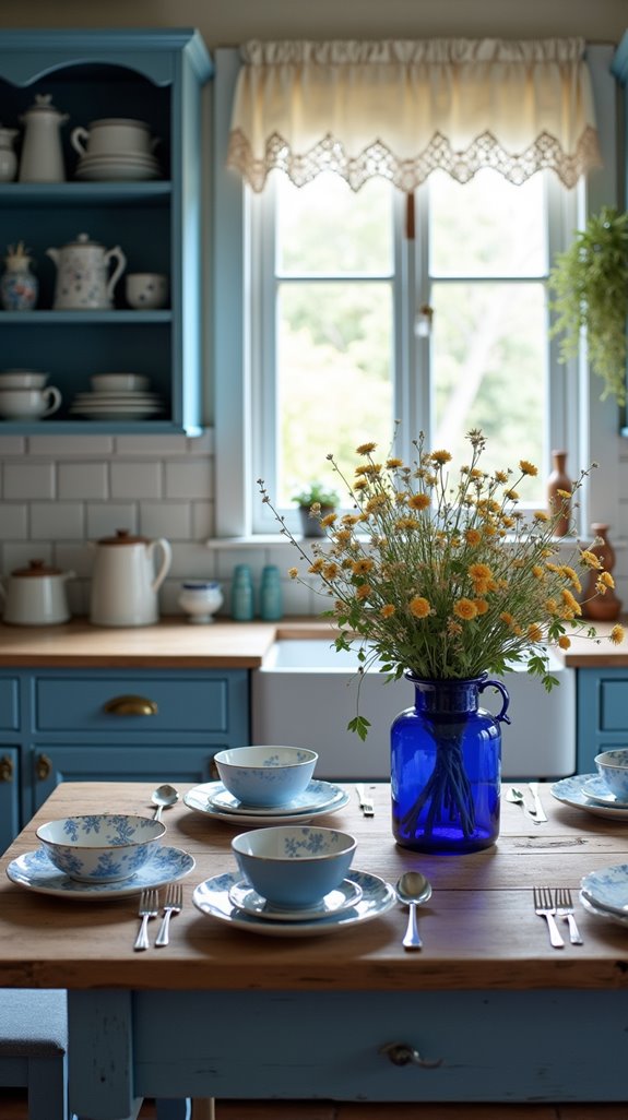 blue antiques enhance kitchen charm