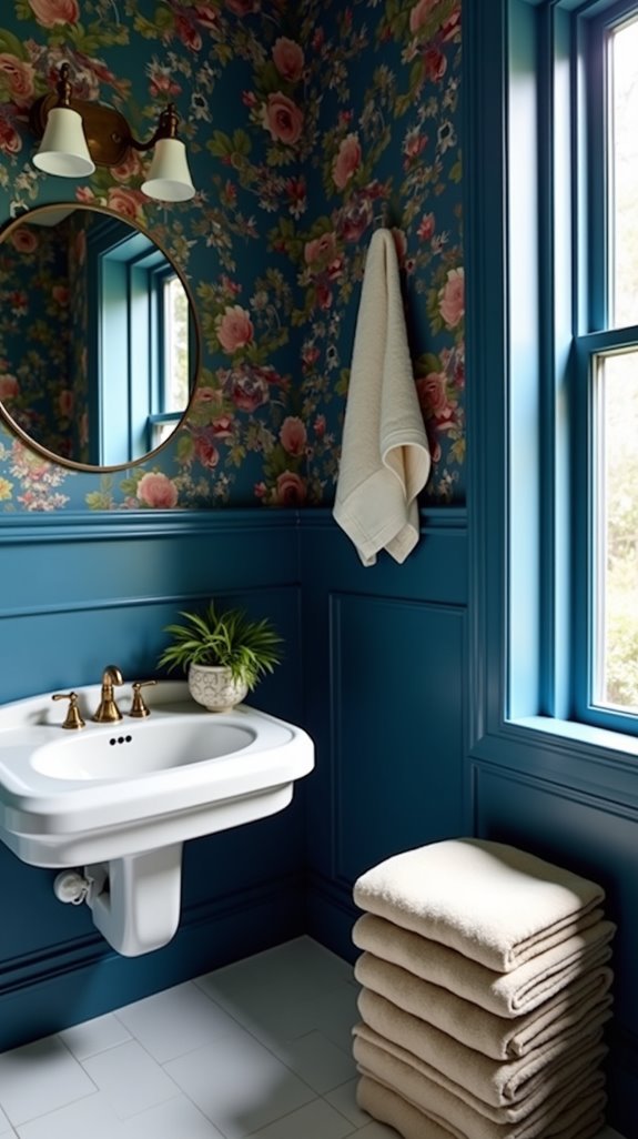 blue floral bathroom decor