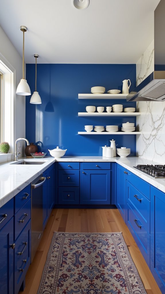 bold blue and white accents