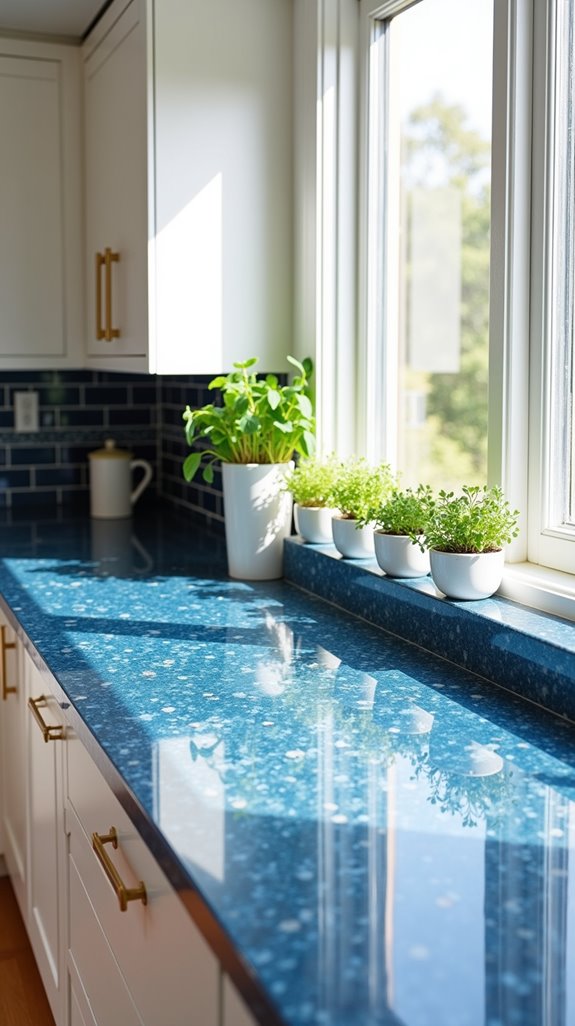 bold blue patterns enhance countertops