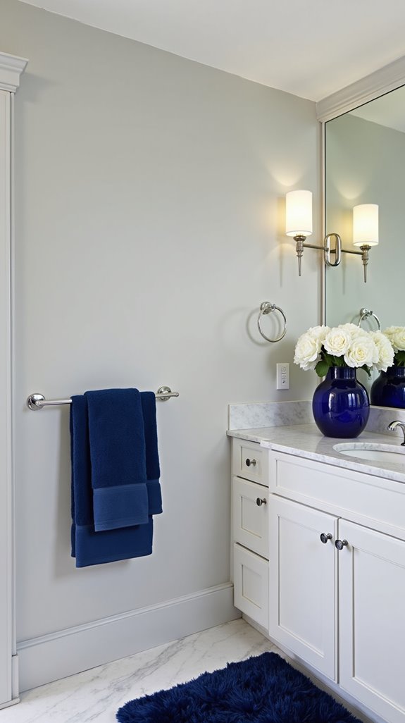 bold navy bathroom accents