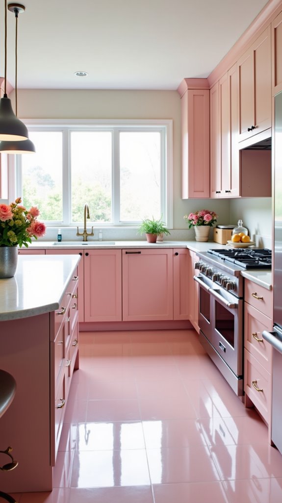bold pink kitchen flooring