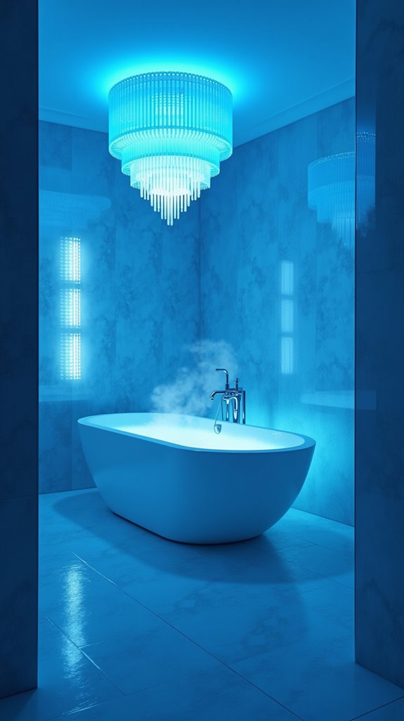 bright blue bathroom lighting