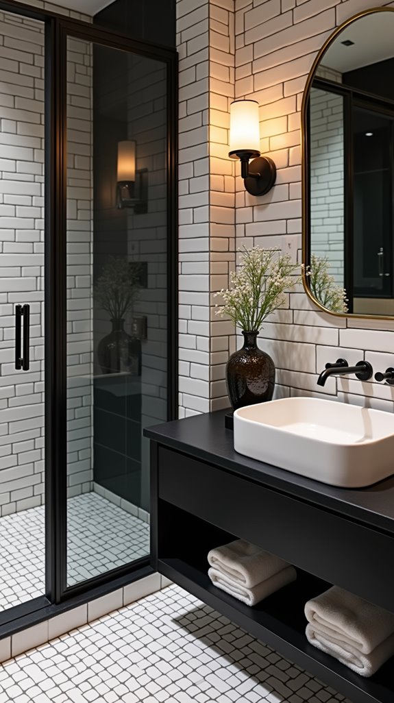 chic bathroom with black grout