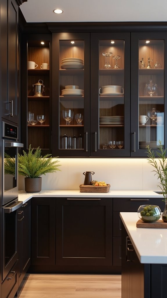 chic espresso glass cabinets