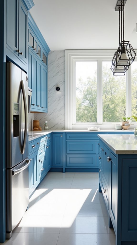 contemporary blue white kitchen